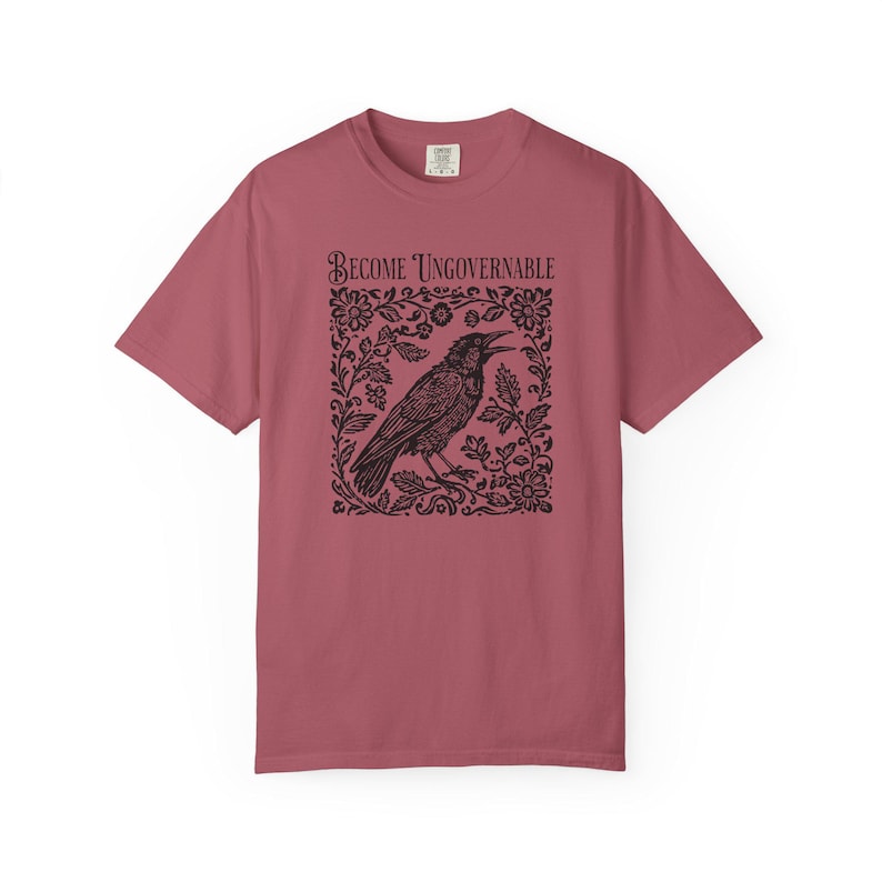 Become Ungovernable Shirt, Folklore Crow Shirt, Folklore Forest Crow Lino Print Shirt, Crow T-Shirt, Witchy Tee, Protest Tee