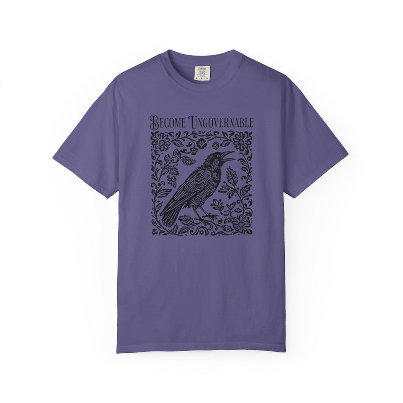 Become Ungovernable Shirt, Folklore Crow Shirt, Folklore Forest Crow Lino Print Shirt, Crow T-Shirt, Witchy Tee, Protest Tee