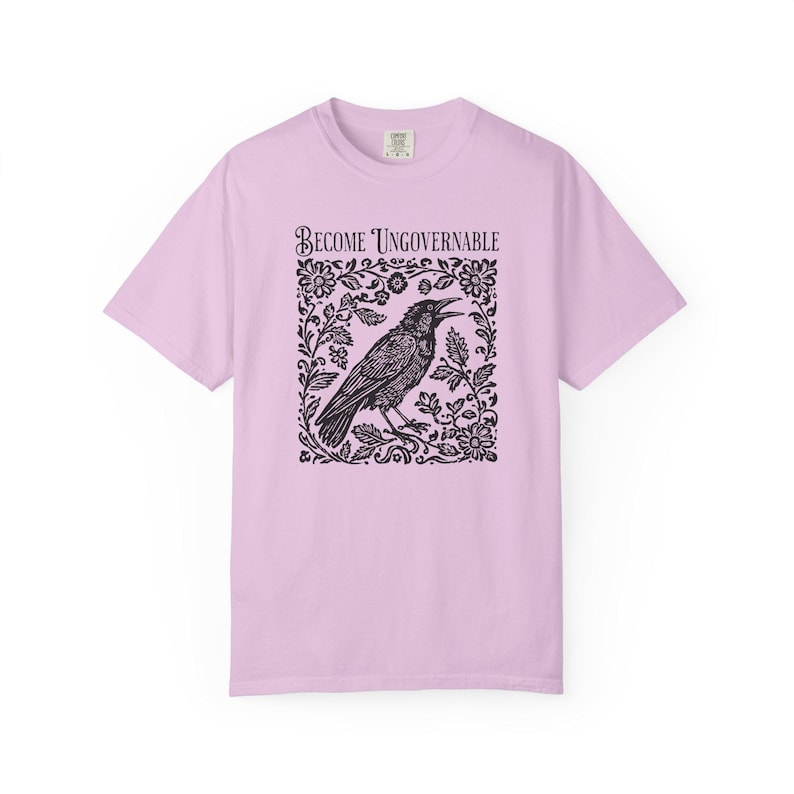 Become Ungovernable Shirt, Folklore Crow Shirt, Folklore Forest Crow Lino Print Shirt, Crow T-Shirt, Witchy Tee, Protest Tee