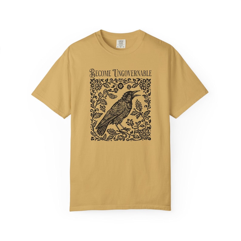 Become Ungovernable Shirt, Folklore Crow Shirt, Folklore Forest Crow Lino Print Shirt, Crow T-Shirt, Witchy Tee, Protest Tee