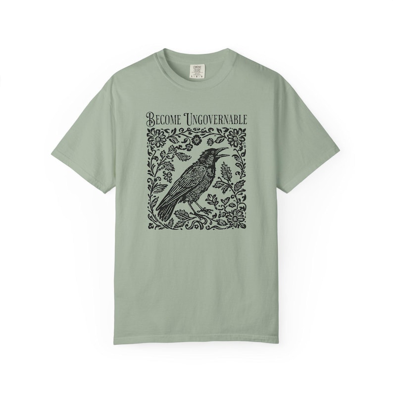 Become Ungovernable Shirt, Folklore Crow Shirt, Folklore Forest Crow Lino Print Shirt, Crow T-Shirt, Witchy Tee, Protest Tee