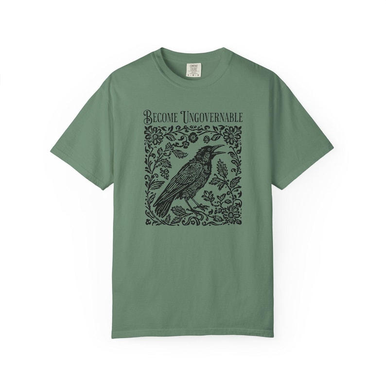 Become Ungovernable Shirt, Folklore Crow Shirt, Folklore Forest Crow Lino Print Shirt, Crow T-Shirt, Witchy Tee, Protest Tee