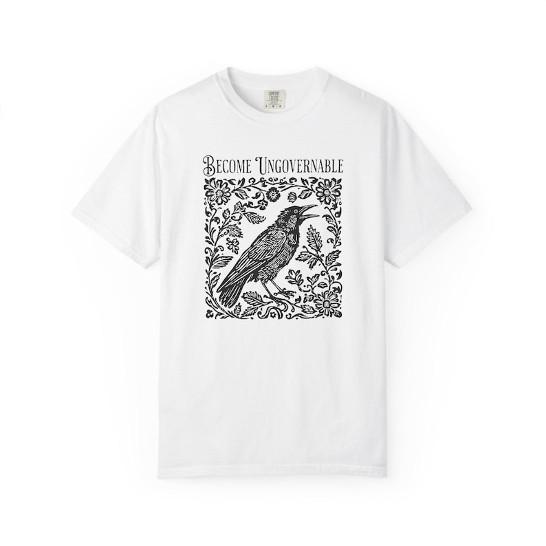 Become Ungovernable Shirt, Folklore Crow Shirt, Folklore Forest Crow Lino Print Shirt, Crow T-Shirt, Witchy Tee, Protest Tee