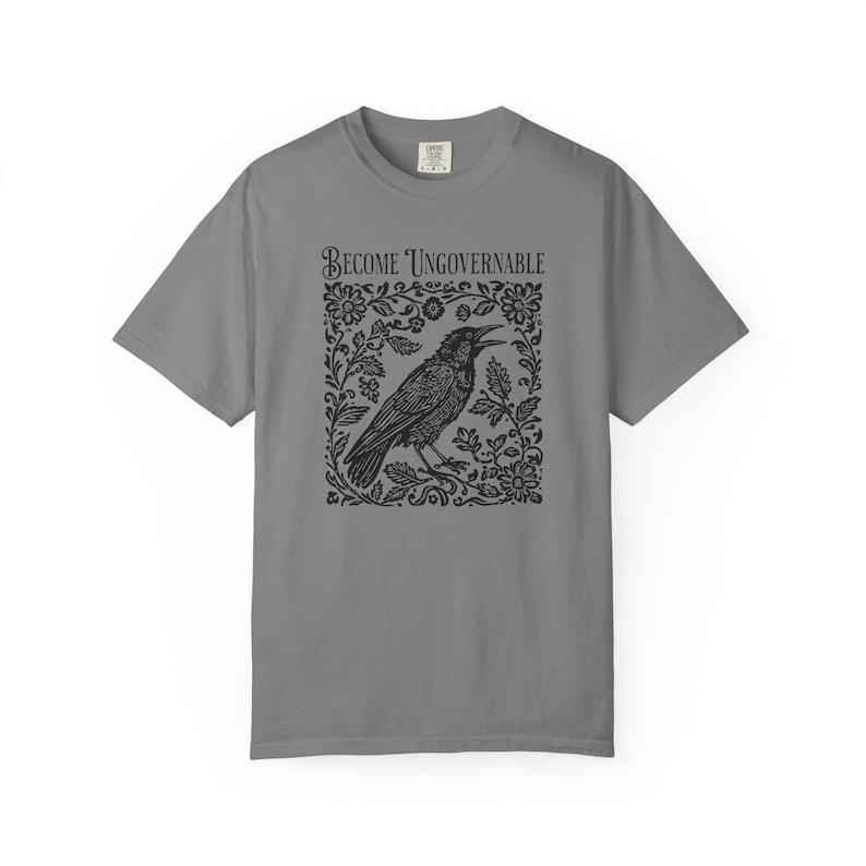 Become Ungovernable Shirt, Folklore Crow Shirt, Folklore Forest Crow Lino Print Shirt, Crow T-Shirt, Witchy Tee, Protest Tee