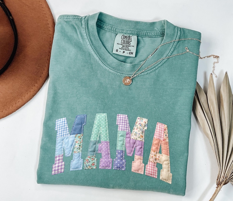 Faux Patchwork Floral Mama Shirt,Faux Embroidered Mom Shirt,Varsity Mom Tee,Patchwork Mama Shirt,Cottagecore Floral Mom Gift