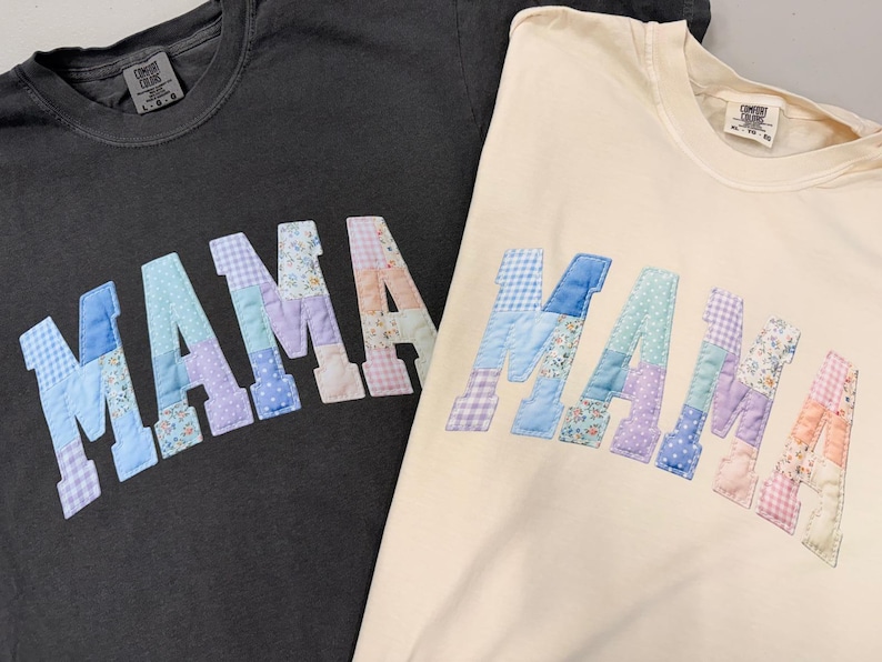 Faux Patchwork Floral Mama Shirt,Faux Embroidered Mom Shirt,Varsity Mom Tee,Patchwork Mama Shirt,Cottagecore Floral Mom Gift