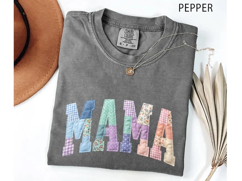 Faux Patchwork Floral Mama Shirt,Faux Embroidered Mom Shirt,Varsity Mom Tee,Patchwork Mama Shirt,Cottagecore Floral Mom Gift