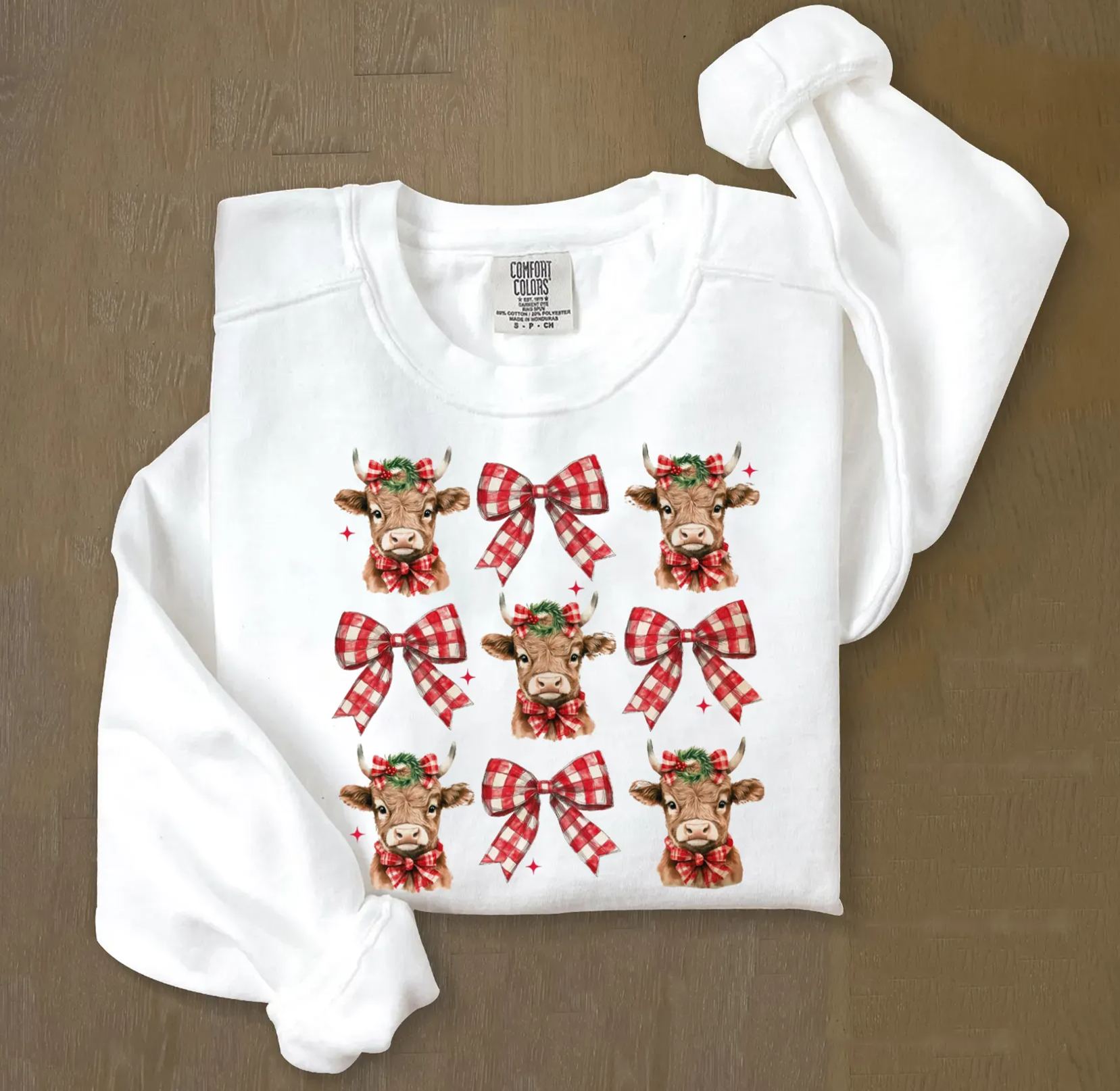 Christmas Cute Cow Bow Sweatshirt