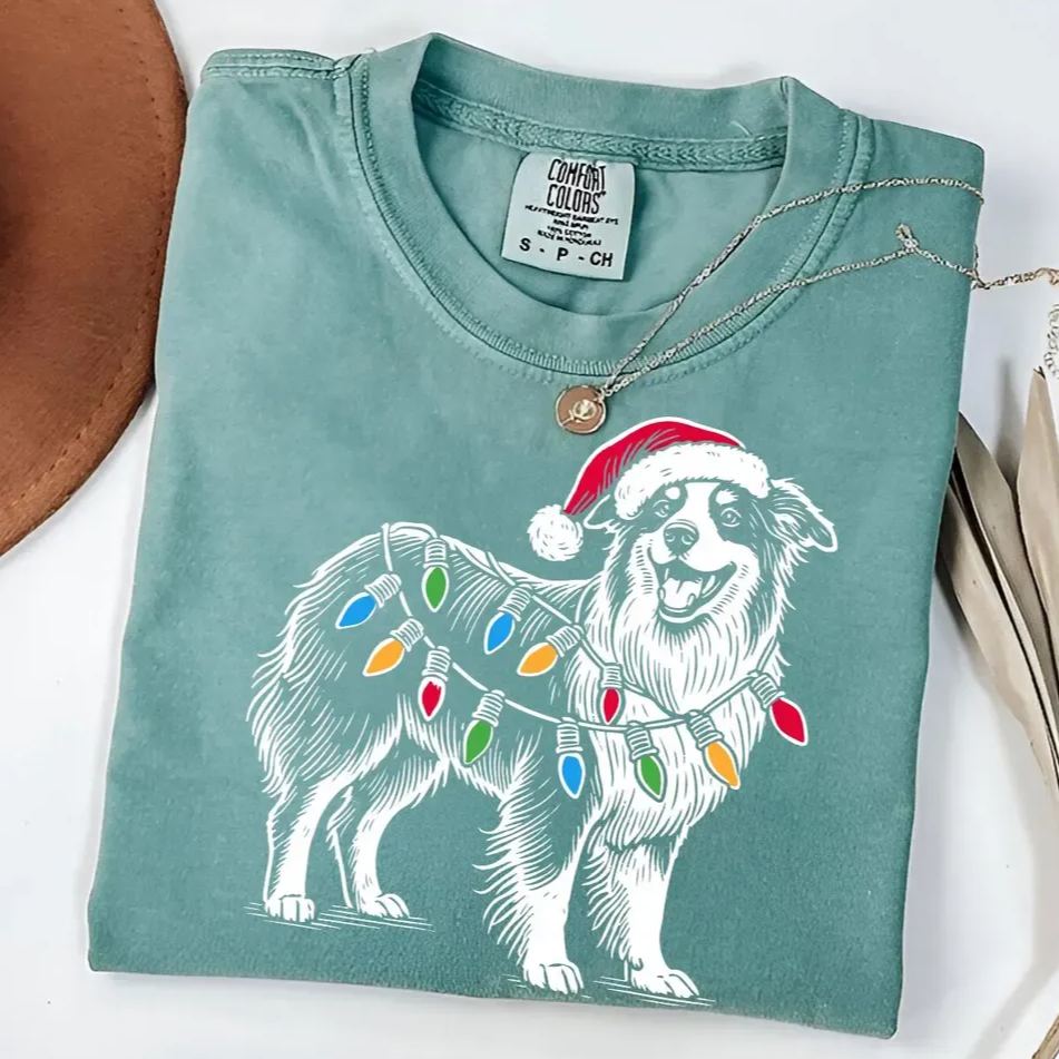 Comfort Color Australian Shepherd Christmas T-shirt