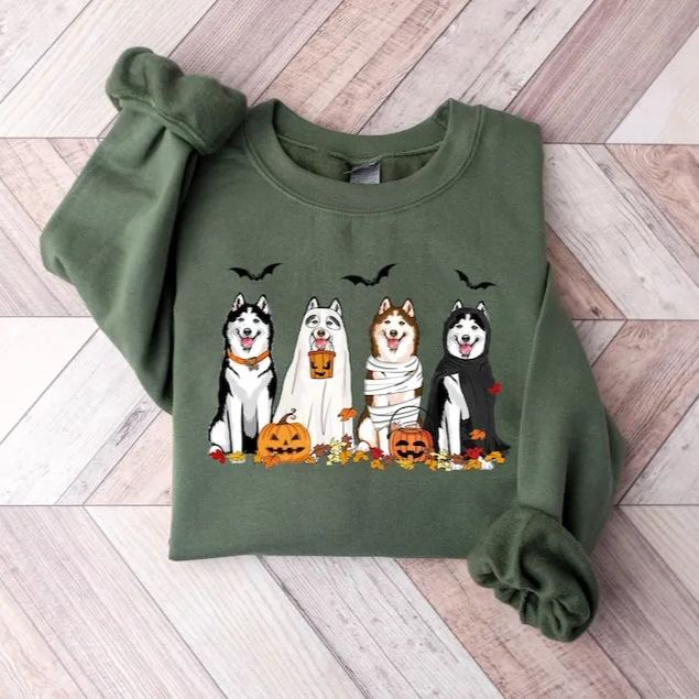 Halloween Husky Ghost Dogs Sweatshirt