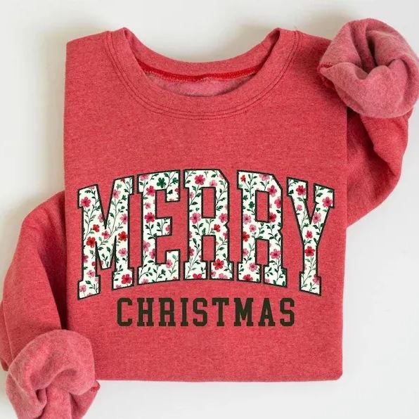 Cute Merry Christmas Floral Sweatshirt