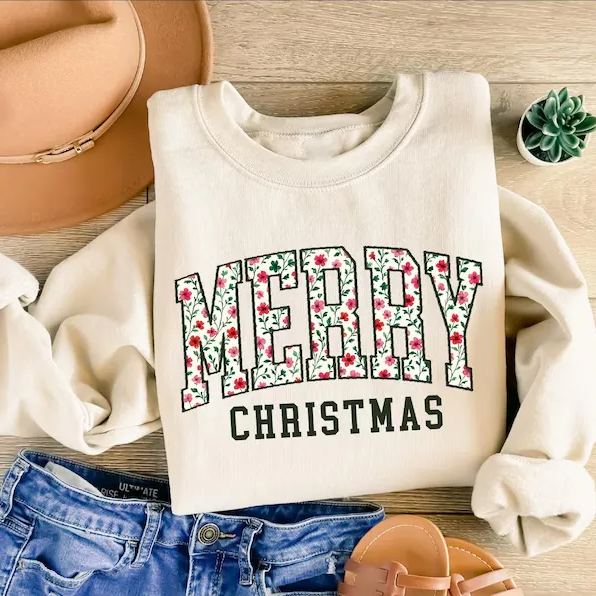 Cute Merry Christmas Floral Sweatshirt