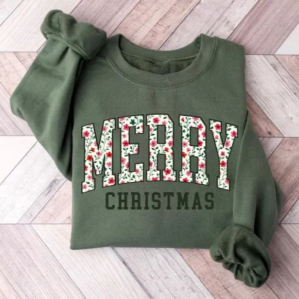 Cute Merry Christmas Floral Sweatshirt