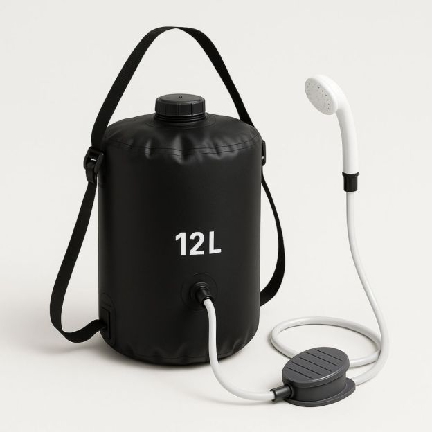 Douche extérieure portable 12L avec pompe à pied en PVC Noir