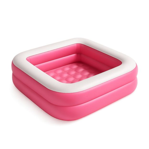 Piscine gonflable carrée enfant 145x145x50 cm PVC rose/blanc