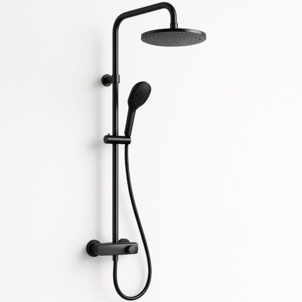 Colonne de Douche Thermostatique Noire avec Tête Pluie et Douchette