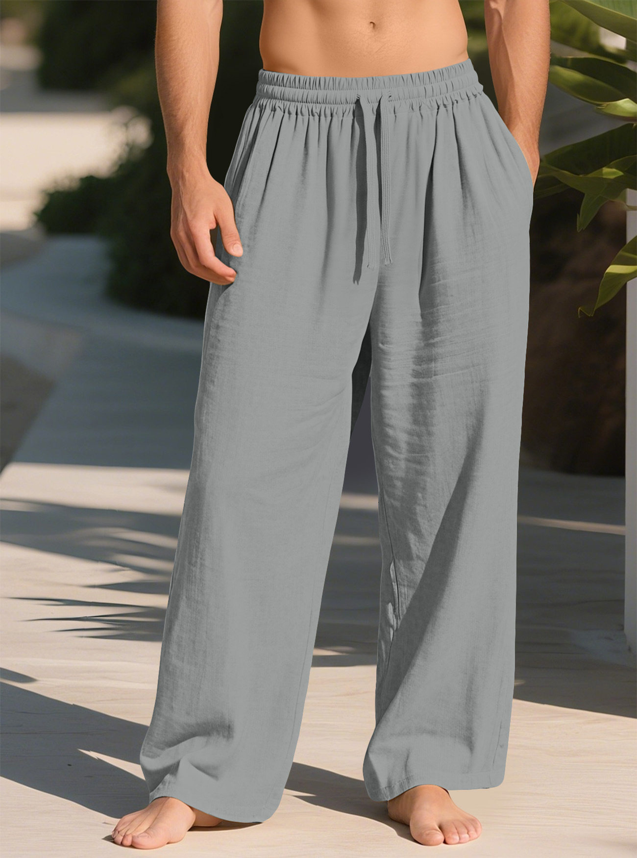 Men's Linen Drawstring Trousers with Pockets