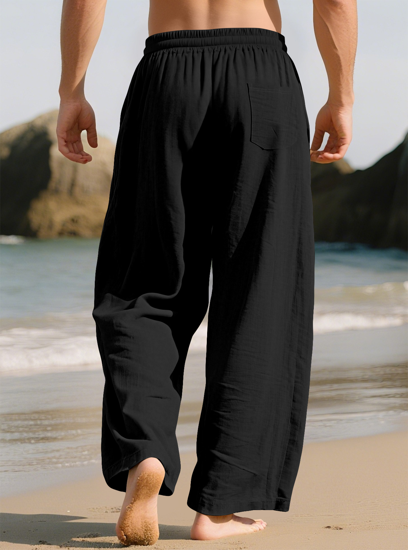 Men's Linen Drawstring Trousers with Pockets
