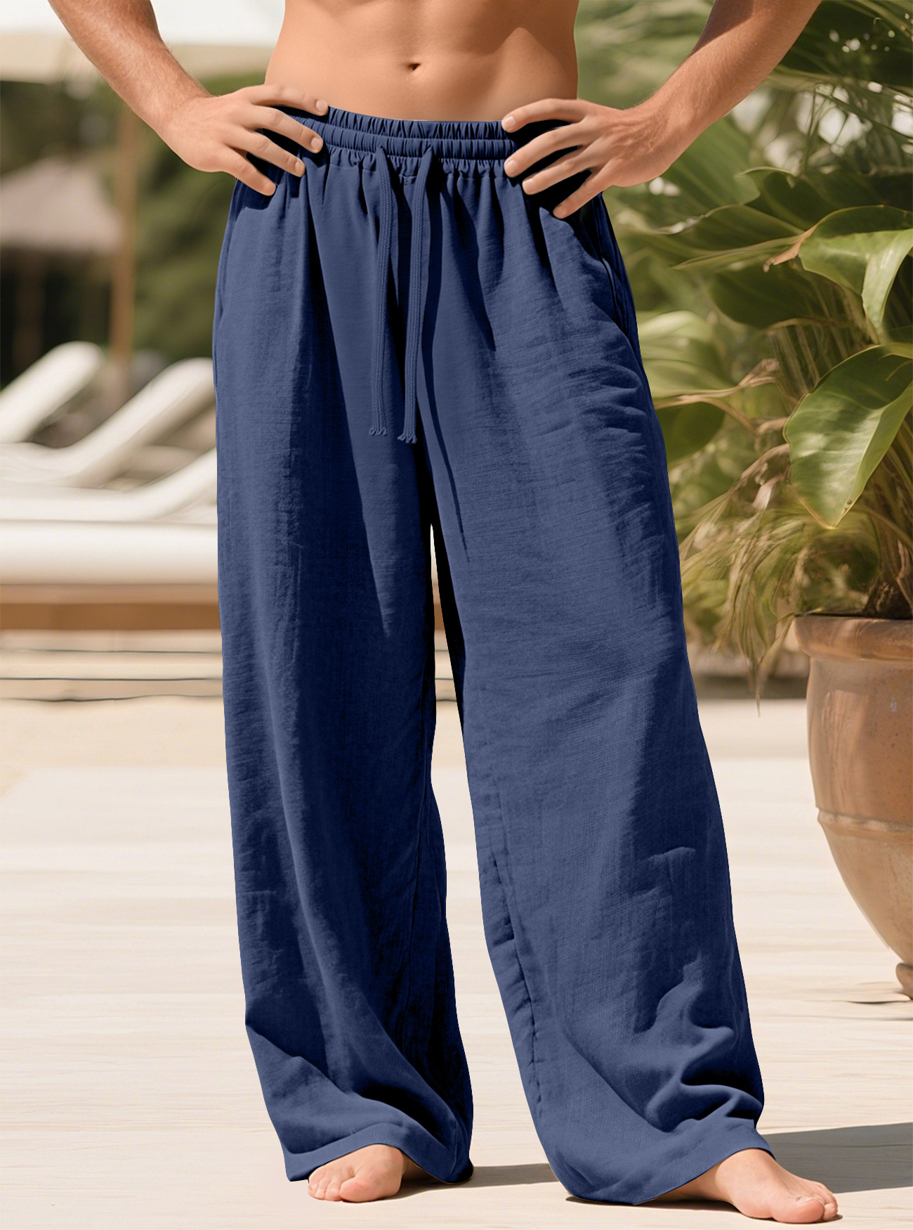 Men's Linen Drawstring Trousers with Pockets
