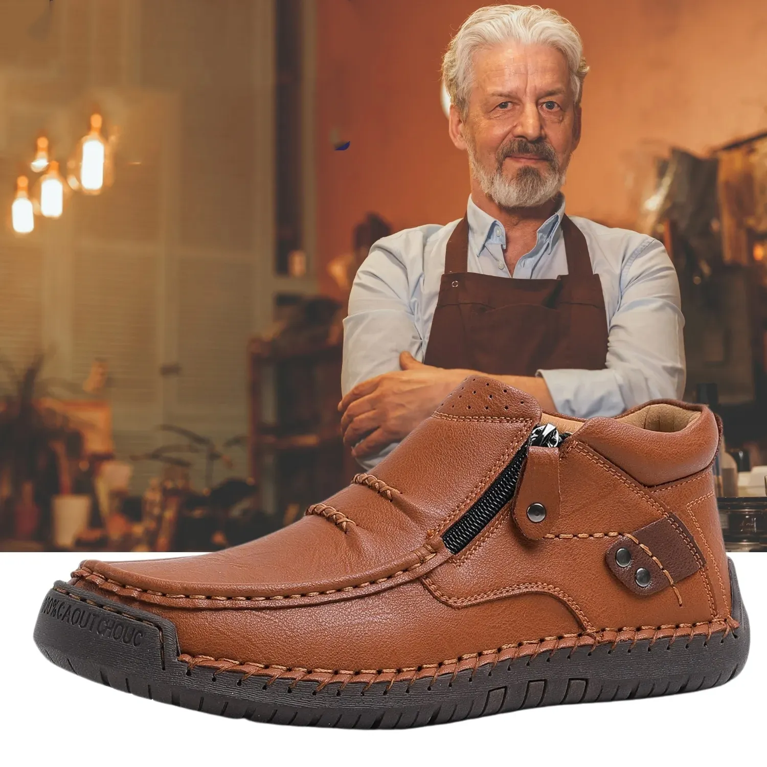 ⏰Promotion - 70% OFF🔥 Men's Handmade Genuine Leather No-glue Orthopedic Boots