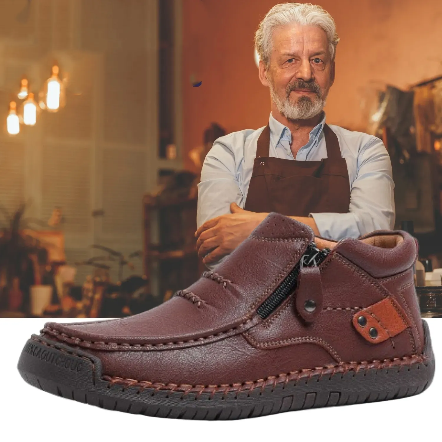 ⏰Promotion - 70% OFF🔥 Men's Handmade Genuine Leather No-glue Orthopedic Boots