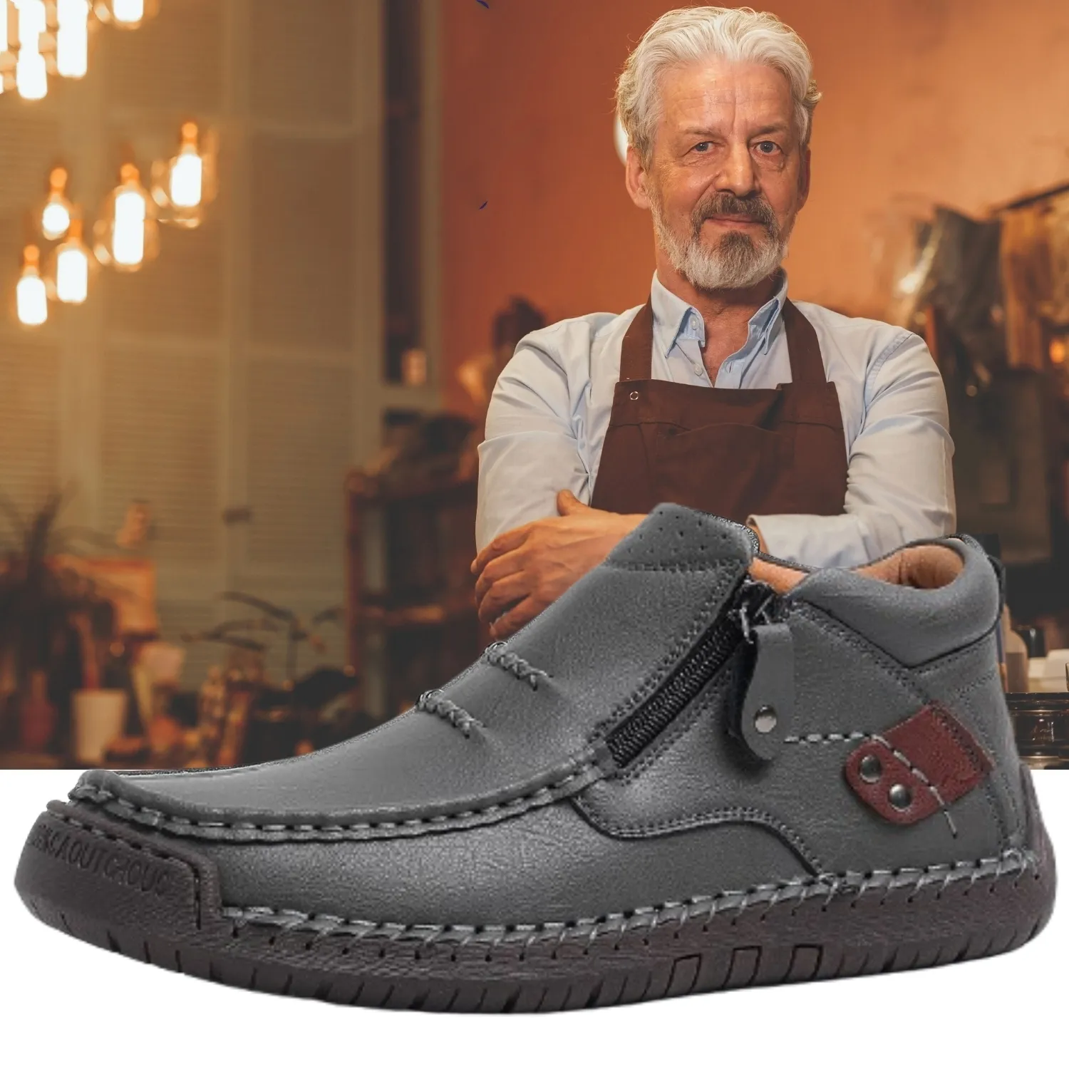 ⏰Promotion - 70% OFF🔥 Men's Handmade Genuine Leather No-glue Orthopedic Boots