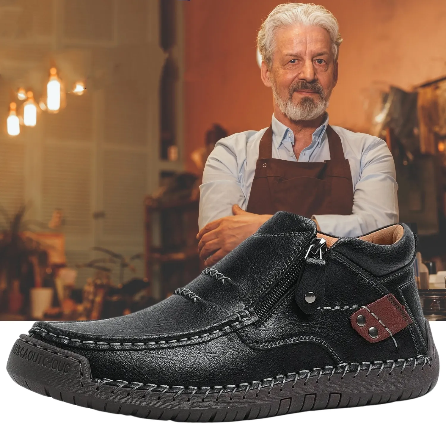 ⏰Promotion - 70% OFF🔥 Men's Handmade Genuine Leather No-glue Orthopedic Boots