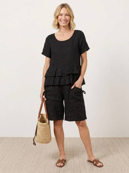 Relaxed shorts two-piece co-ord set with ruffle-detail top and matching shorts
