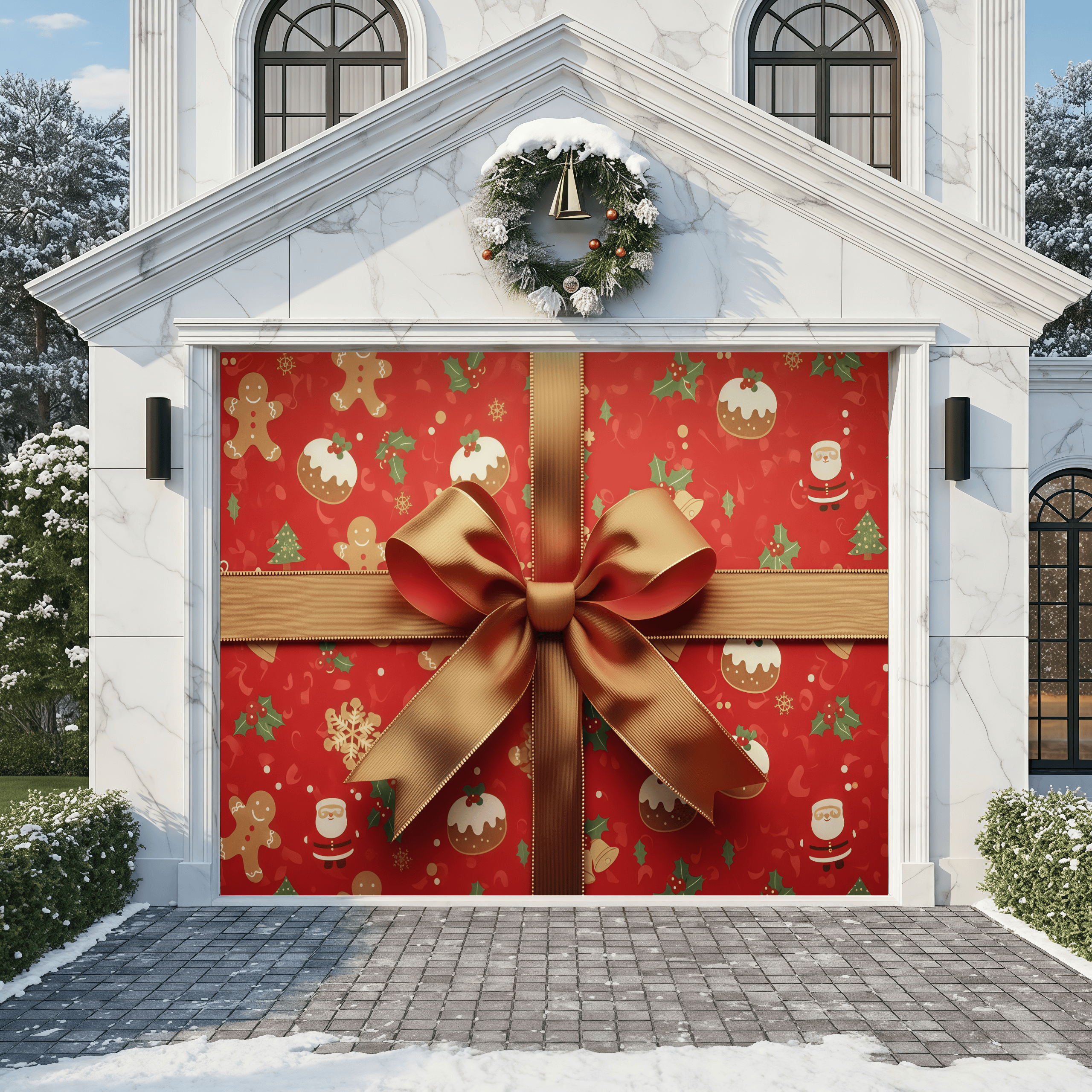 The Golden Bow | Christmas Garage Door Cover