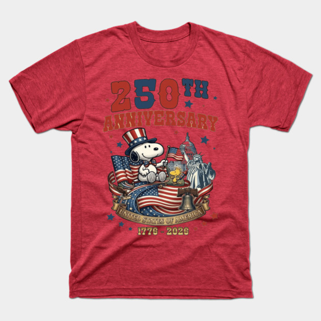 USA 250th Anniversary 1776 2026 Snoopy, America 250 Years Of Freedom T-ShirtRed Heather