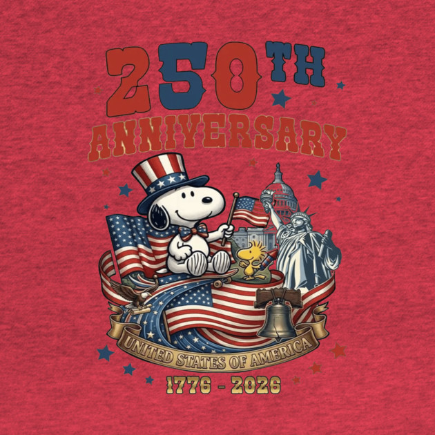 USA 250th Anniversary 1776 2026 Snoopy, America 250 Years Of Freedom T-ShirtRed Heather