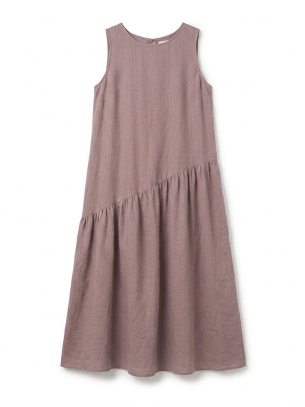 Cotton-linen summer midi dress with tiered skirt and relaxed drop-waist silhouette
