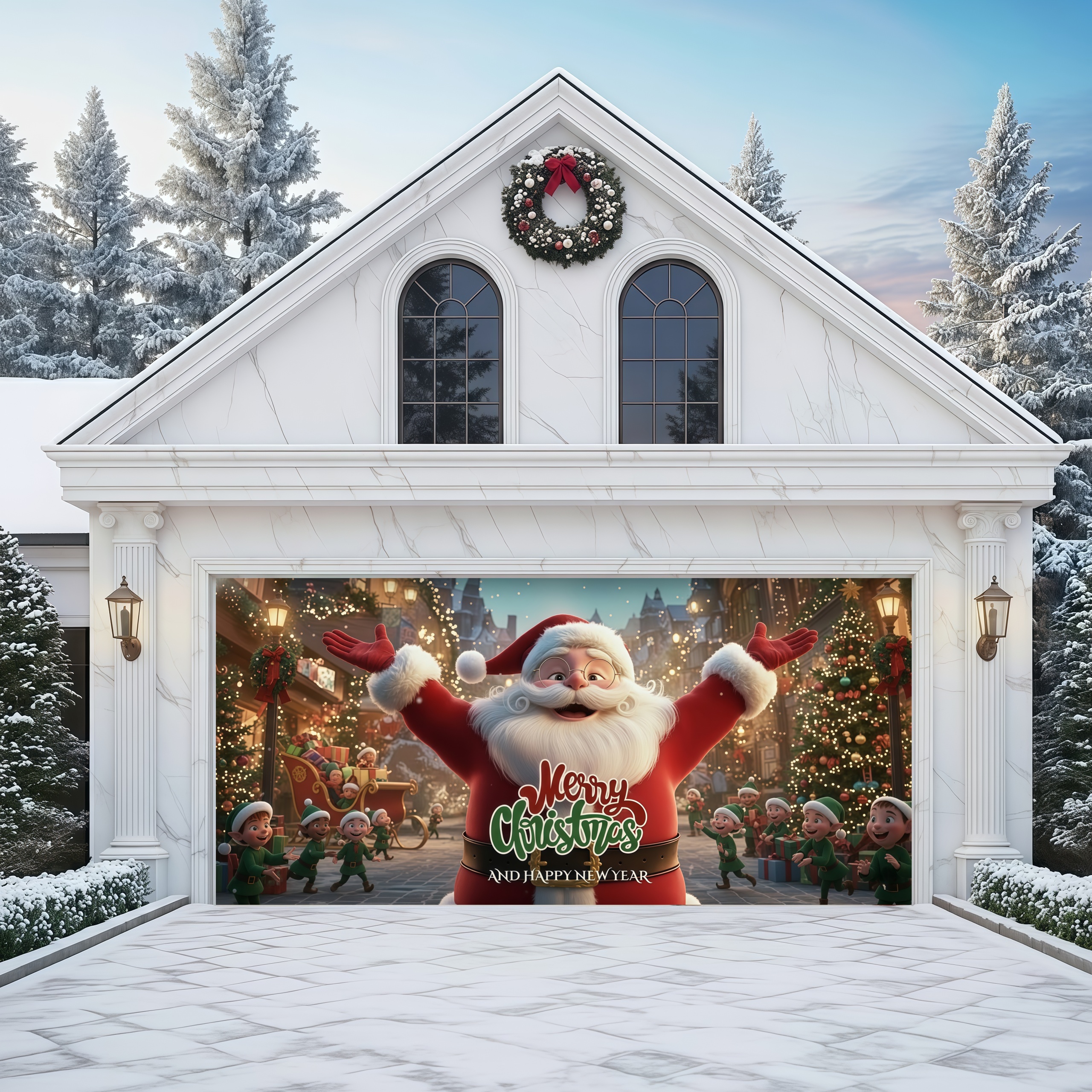 Santa And Elves | Christmas Garage Door Cover