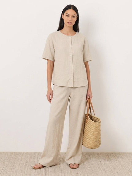 100% cotton two-piece set with button-front top and wide-leg pants