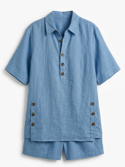 100% cotton button-front co-ord with oversized top and relaxed shorts