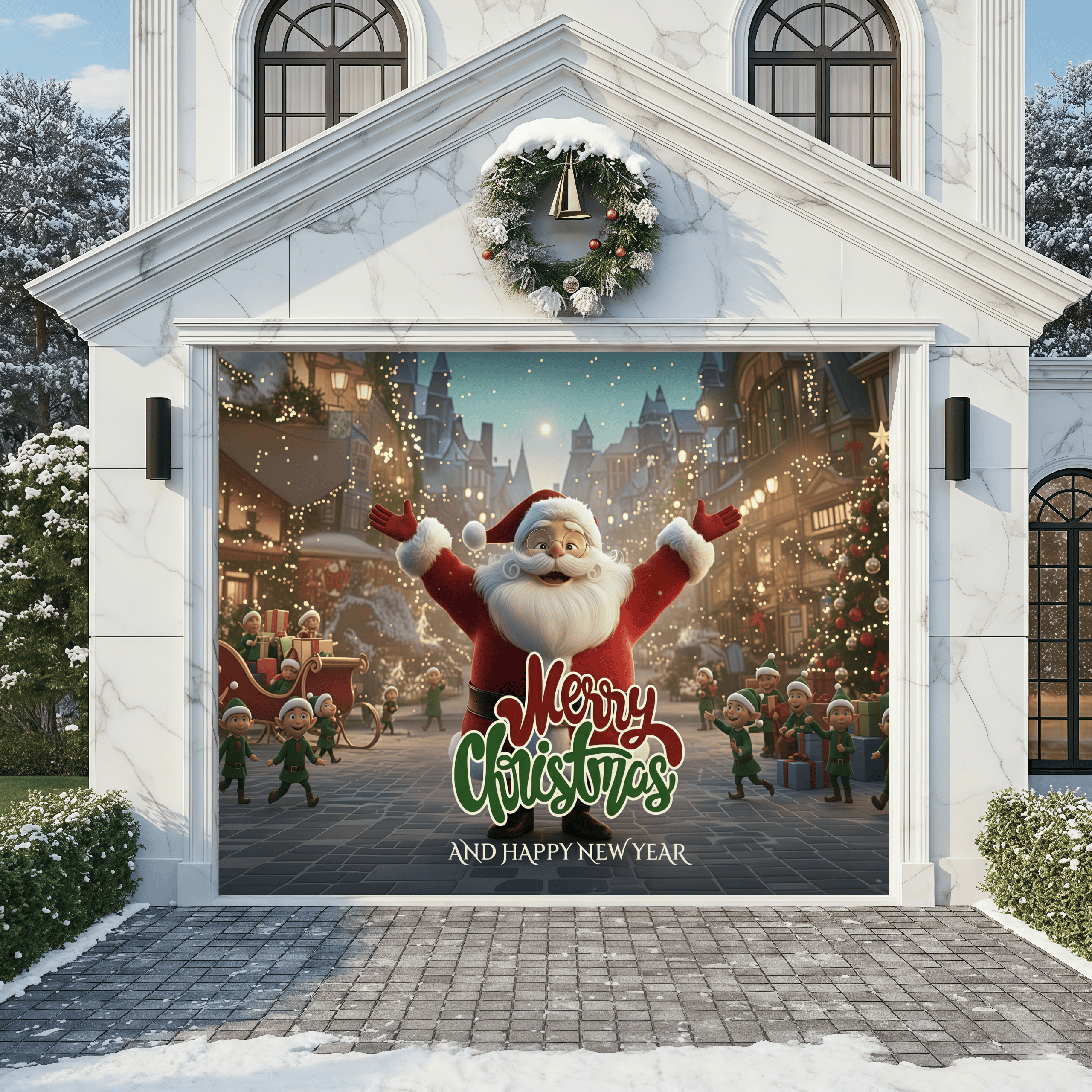 Santa And Elves | Christmas Garage Door Cover