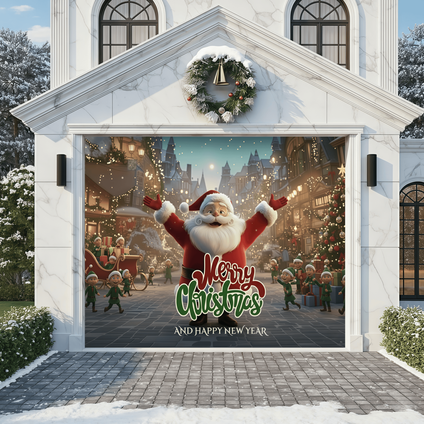Santa And Elves | Christmas Garage Door Cover