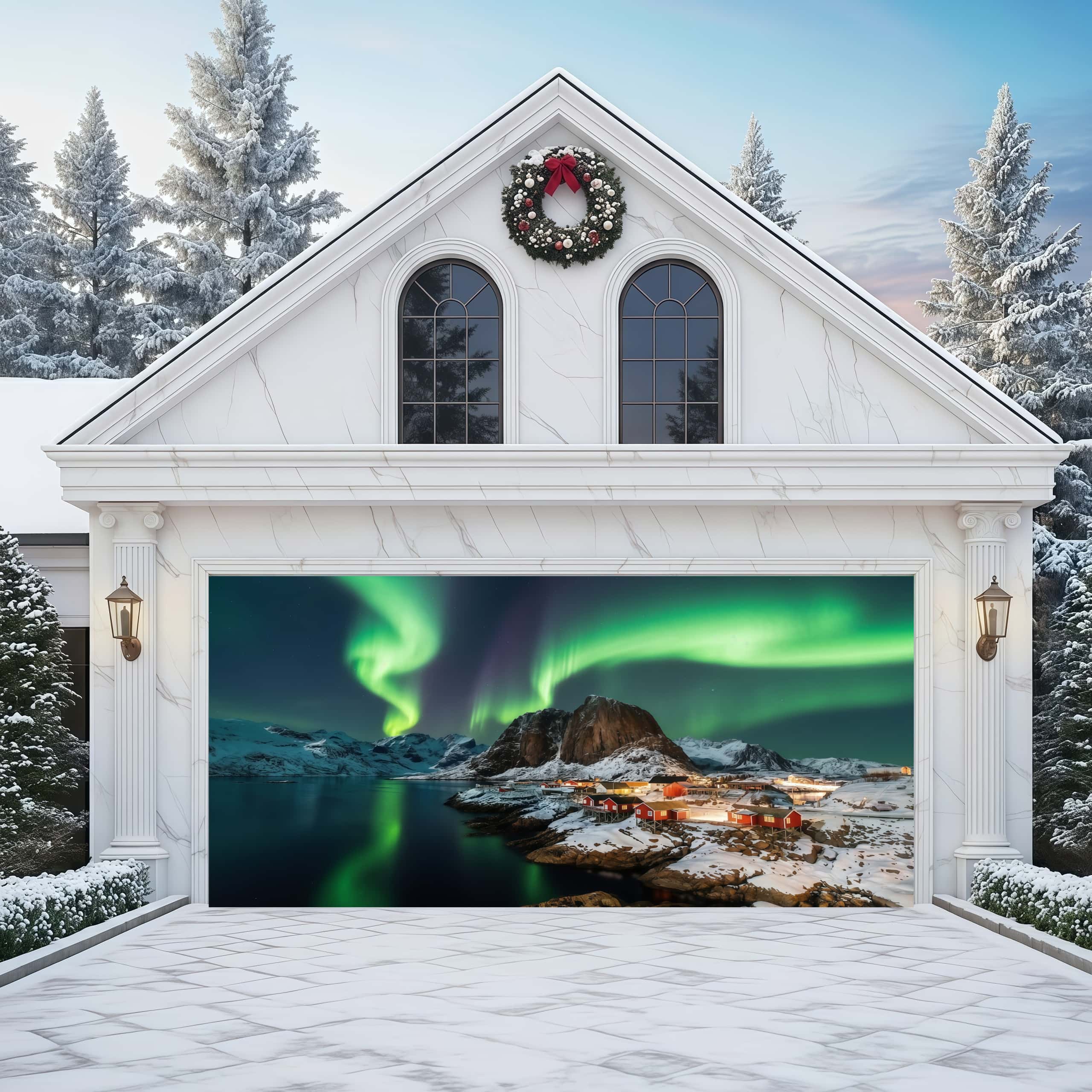 Aurora borealis over Hamnoy in Norway | Landscape Garage Door Cover