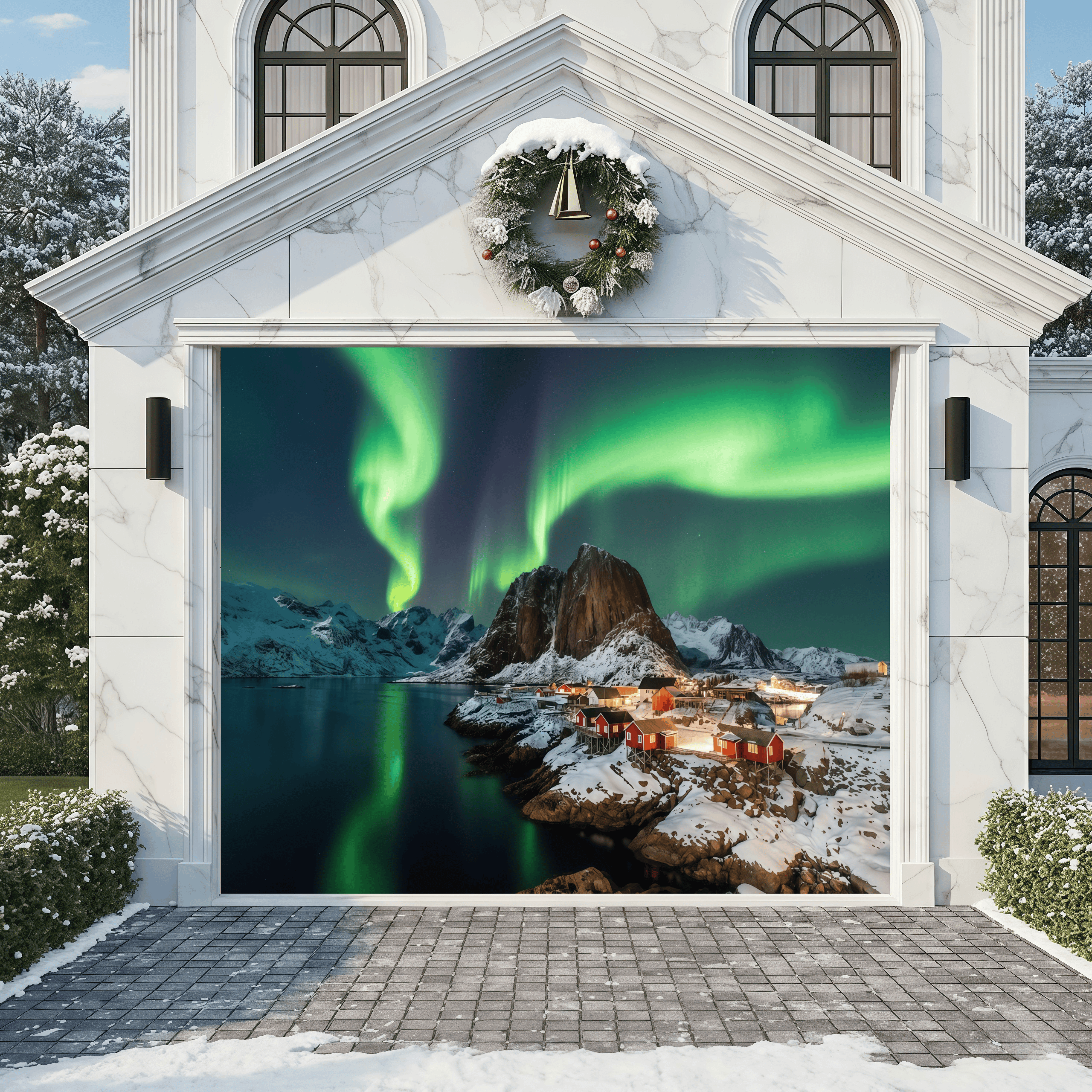 Aurora borealis over Hamnoy in Norway | Landscape Garage Door Cover