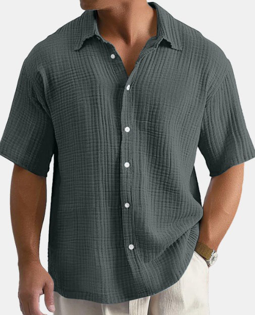 Men's loose-fit pure cotton short-sleeve shirt