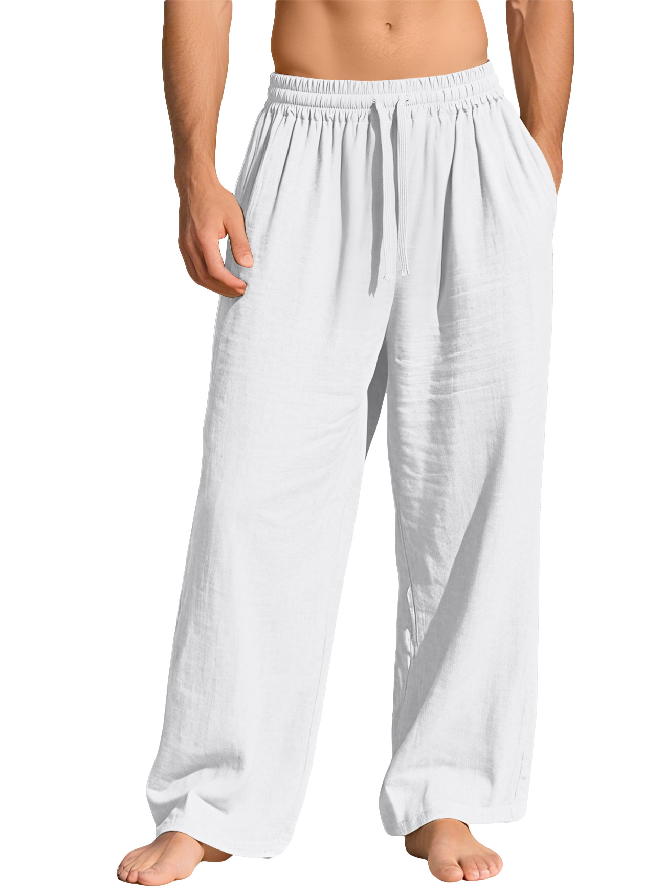 Men's Linen Drawstring Trousers with Pockets