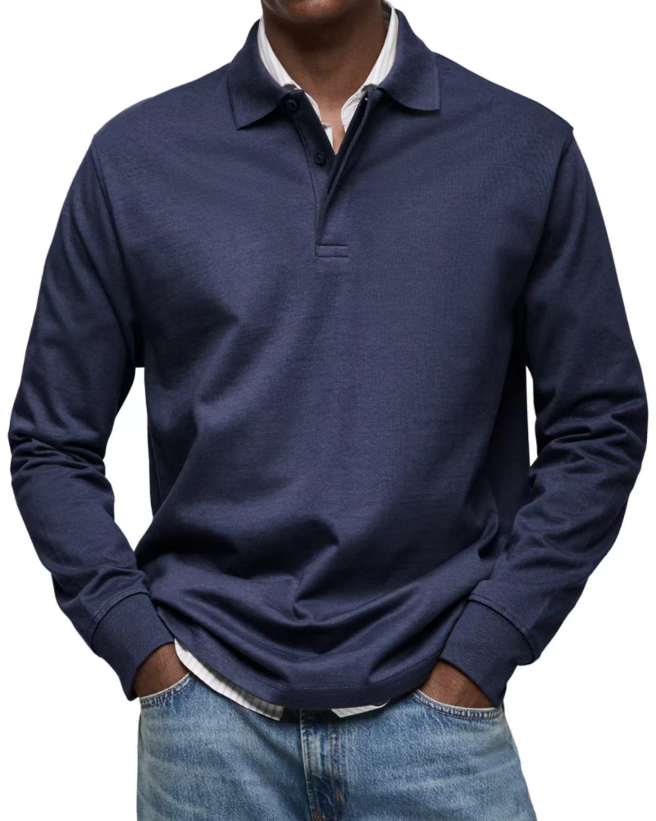 Men's Versatile Casual Long-Sleeve Button-Collar Polo Shirt