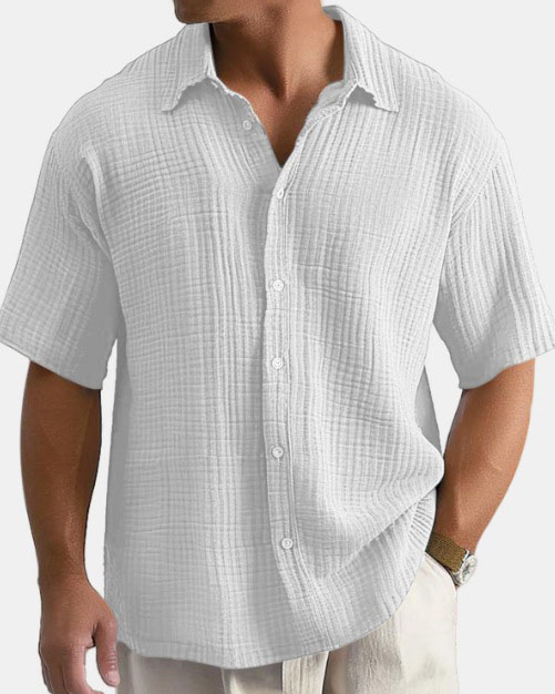 Men's loose-fit pure cotton short-sleeve shirt