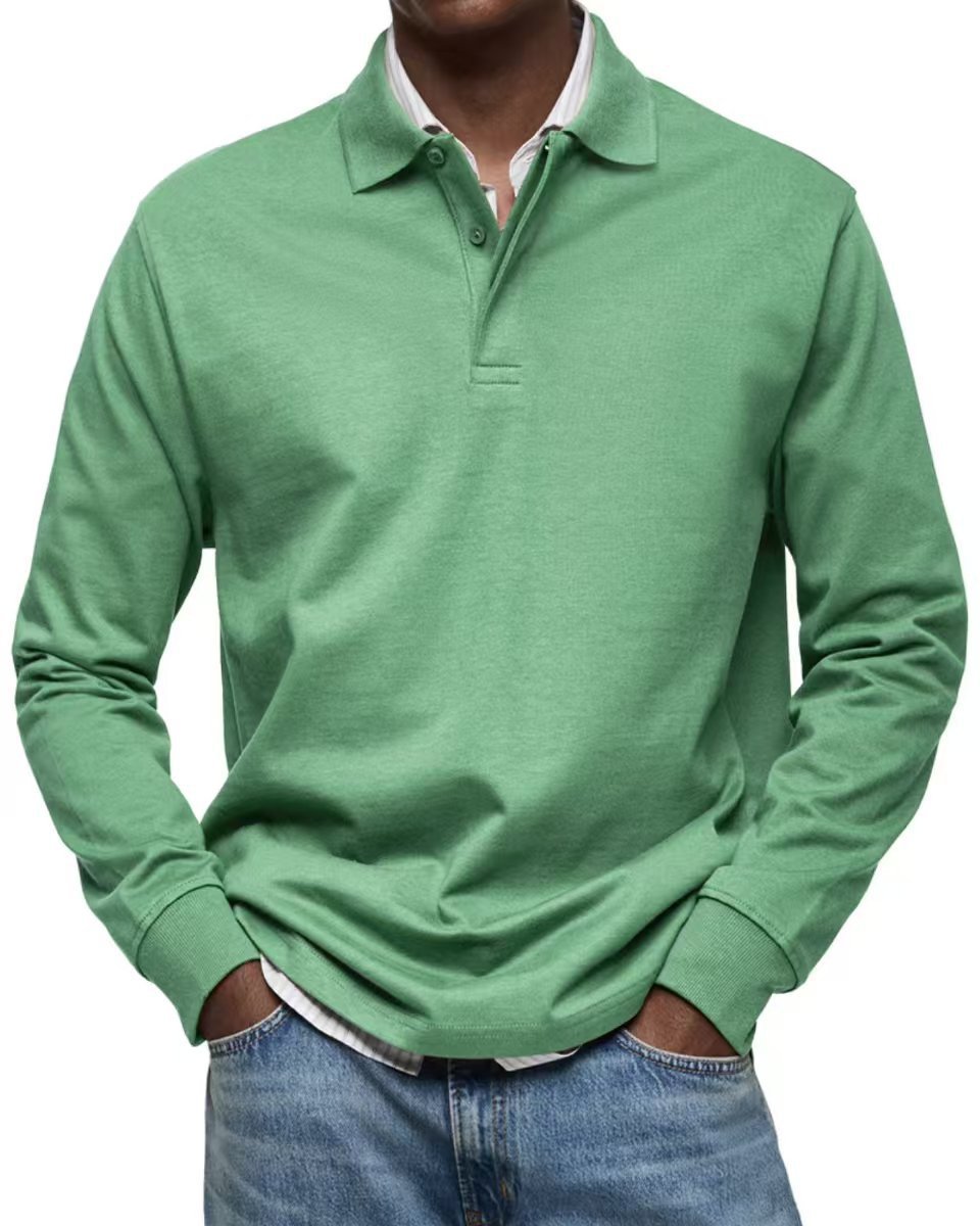 Men's Versatile Casual Long-Sleeve Button-Collar Polo Shirt