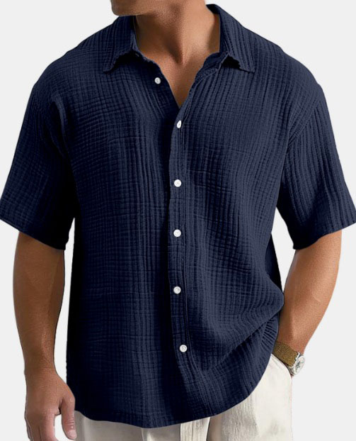 Men's loose-fit pure cotton short-sleeve shirt