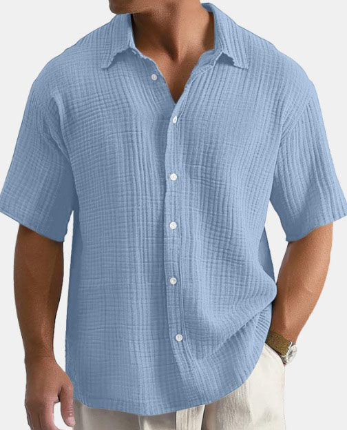 Men's loose-fit pure cotton short-sleeve shirt