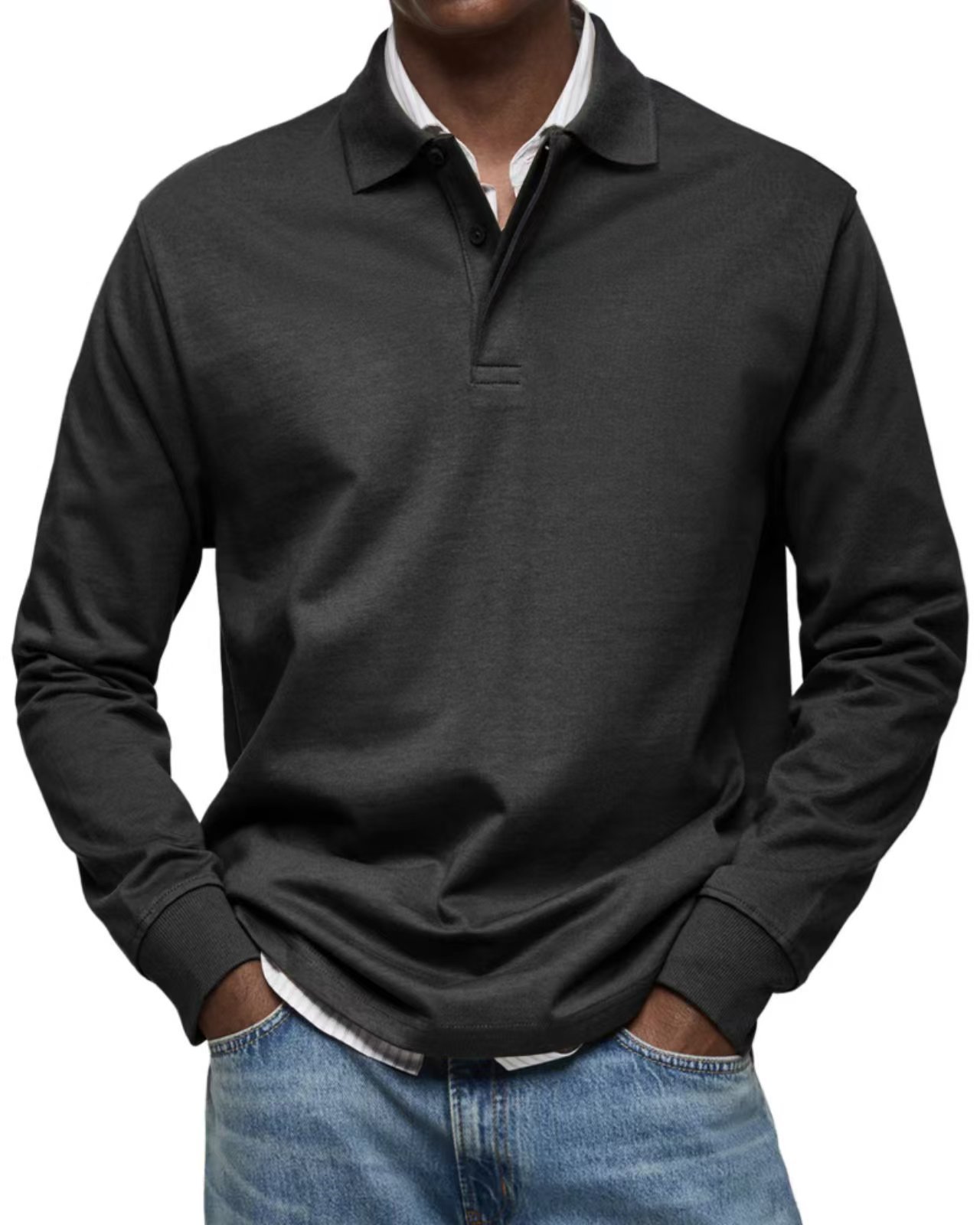 Men's Versatile Casual Long-Sleeve Button-Collar Polo Shirt