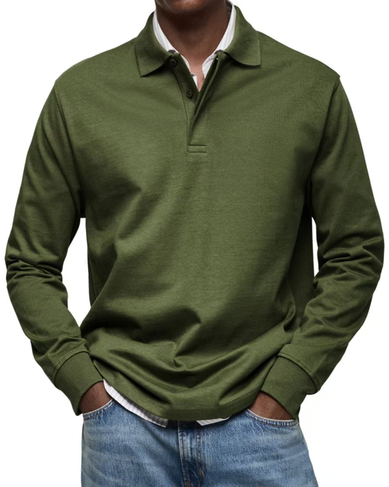 Men's Versatile Casual Long-Sleeve Button-Collar Polo Shirt