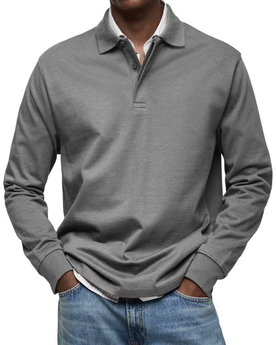 Men's Versatile Casual Long-Sleeve Button-Collar Polo Shirt
