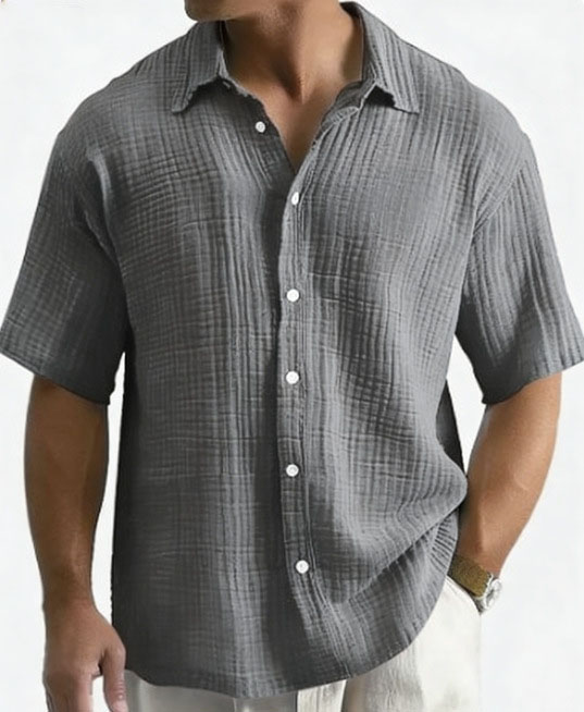 Men's loose-fit pure cotton short-sleeve shirt